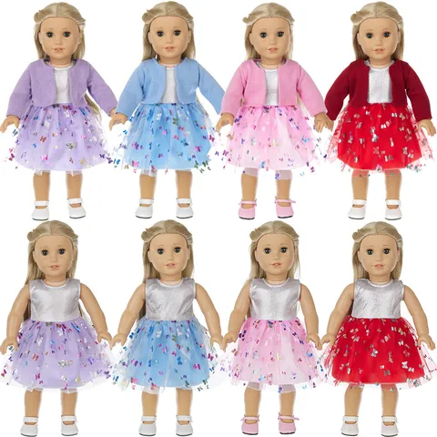 Casual Fabric Mesh Doll Clothes Butterfly Print Mesh Tutu Skirt Doll Dressing Decorative Doll Clothes Fits 18 Inch Doll For Kids Everyday
