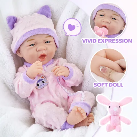Poupée Reborn Réaliste en Vinyle Souple Jouet pour Nourrisson Avec Boîte Cadeau Poupée Réaliste Avec Vêtements Peluche Lapin