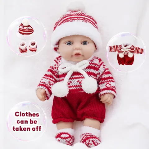 Weihnachten Reborn Baby Puppe Vinyl Beruhigende Figur Puppe Mit Gestrickter Mütze Pullover Outfit Feiertagsgeschenk Spielzeug Für Kinder
