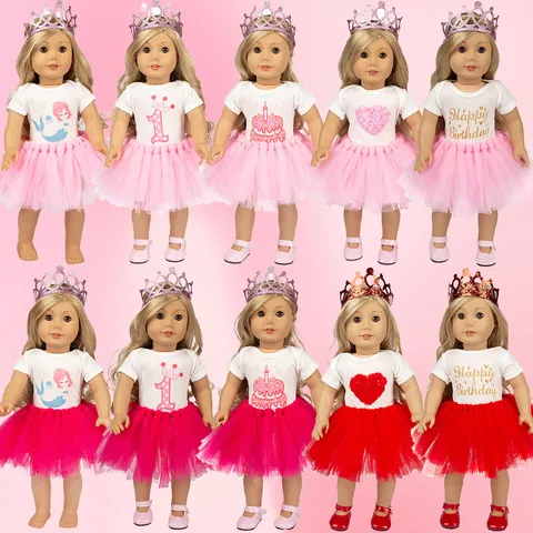 American Girl Doll Clothes Mermaid Princess Tutu Outfits For 18 Doll Accessories Top Skirt Headband Birthday Gift
