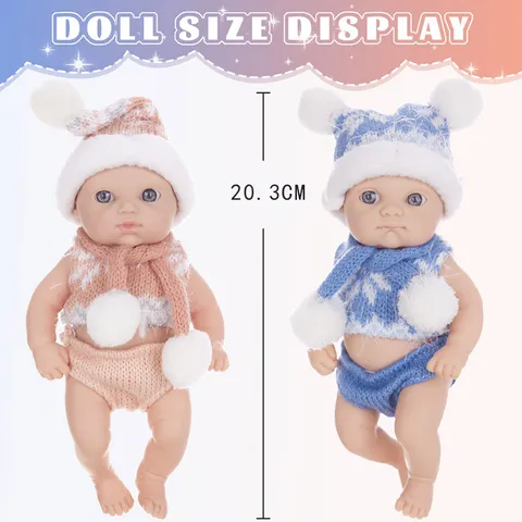 8 Inch Reborn Baby Doll Soft Vinyl Newborn Soothe Toy With Christmas Knitted Hat Scarf Snowflake Pattern Infant Doll Gift