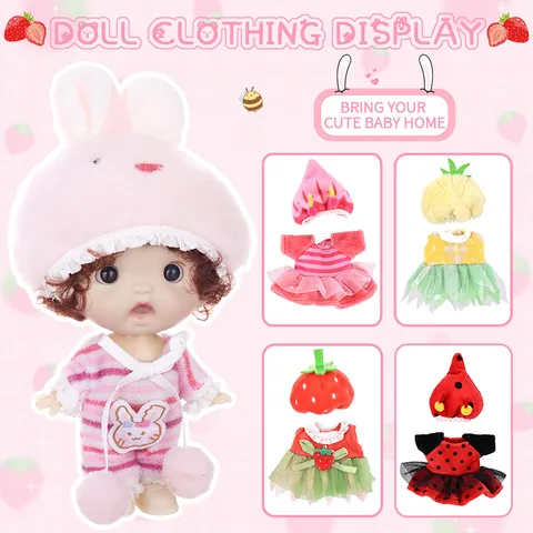 Vinyl Fabric DIY Dress Up Doll BJD Style Play House Toy For Kids Cute Animal Fruit Theme Collection Decorative Doll