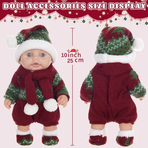 Weihnachten Reborn Baby Puppe Vinyl Beruhigende Figur Puppe Mit Gestrickter Mütze Pullover Outfit Feiertagsgeschenk Spielzeug Für Kinder