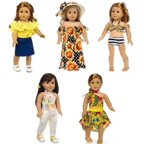 Handmade Doll Clothes Casual Outfits Set Fashion Sunflower Dress Swimwear Skirt Pack For 18 Inch Girl Dolls Accessories Gift