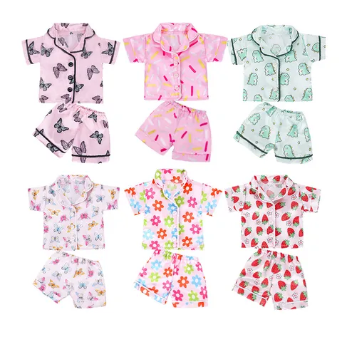 Cartoon Fruit Pattern Doll Pajamas Short Sleeve Sleepwear Set For American Girl Accessories Baby Doll Clothes