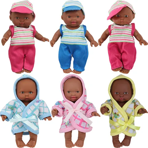 African Baby Doll Realistic Reborn Doll Vinyl Toy Fabric Outfits Miniature Black Baby Doll For Kids Play Empathy Gift