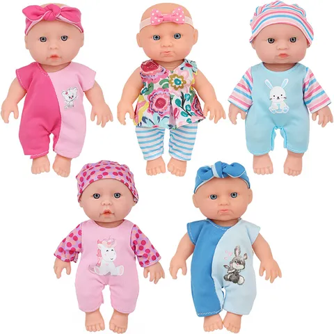 6.5 Inch Lifelike Reborn Baby Doll Vinyl Soothing Doll For Children Realistic Newborn Baby Doll With Clothes Hat Cartoon Pattern
