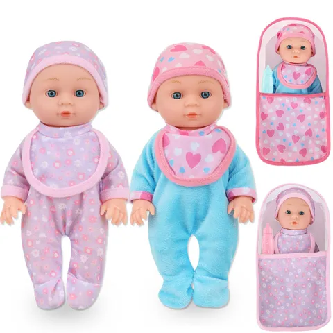 Süße Vinyl Reborn Baby Puppe Spielset Mit Kleidung Schlafsack Babyflasche Simulation Kleinkind Beruhigende Puppe Spielhaus Spielzeug Für Kinder