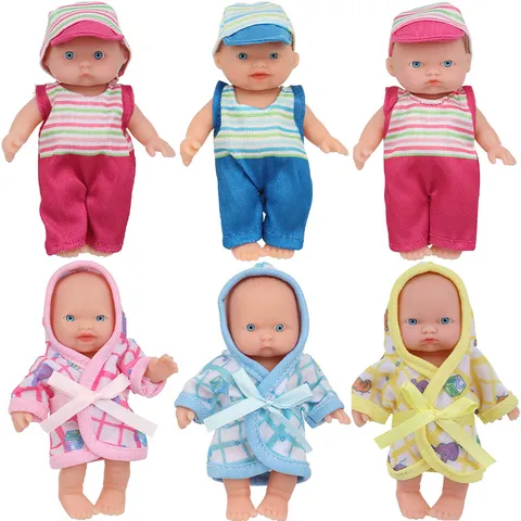 Cute Reborn Baby Doll With Miniature Bathrobe And Striped Clothes Vinyl Play Doll Toy For Toddlers Girls Birthday Gift