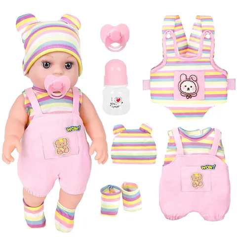 Realistic Reborn Baby Doll Playset With Striped Clothes And Portable Doll Carrier Soft Vinyl Nurturing Toy For Kids Gift