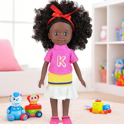 Lifelike African American Reborn Doll Vinyl Black Baby Doll Curly Hair Simulated Baby Doll Kids Pretend Play Toy