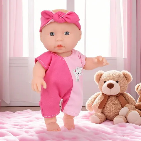 6.5 Inch Lifelike Reborn Baby Doll Vinyl Soothing Doll For Children Realistic Newborn Baby Doll With Clothes Hat Cartoon Pattern