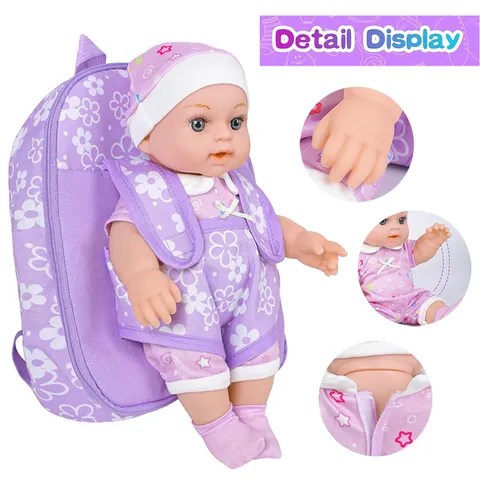 Reborn Babypuppe Mit Blumenrucksack Mode Anziehpuppe Set Mit Zubehör Für Kinder Rollenspiel Spielzeug Lila Blumenstil