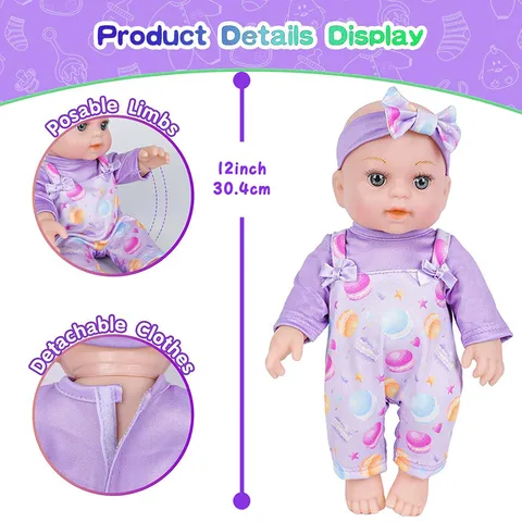 Realistische Reborn Baby Puppe Vinyl Simulation Neugeborenen Spielzeug Set Mit Lila Jumpsuit Outfits Schnuller Schlafsack Spielset Für Kinder
