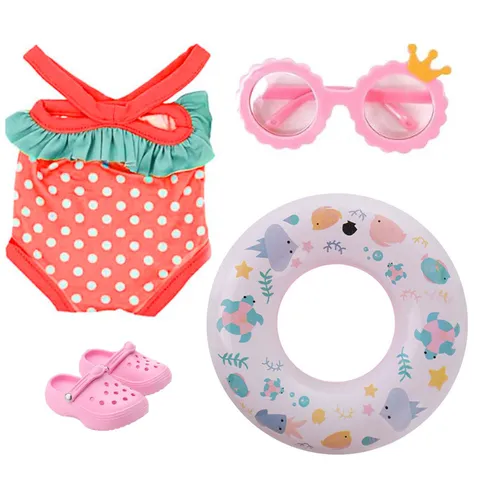Doll Swimwear Summer Ruffle Bathing Suit Set For 18 Inch Doll Clothing Beach Bikini Outfits Toy Doll Accessories Gift