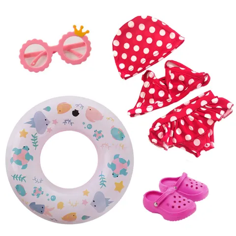 Doll Swimwear Summer Ruffle Bathing Suit Set For 18 Inch Doll Clothing Beach Bikini Outfits Toy Doll Accessories Gift