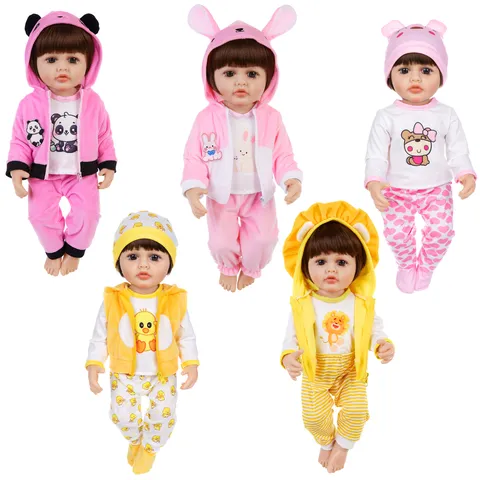 Cute Animal Reborn Baby Doll Clothes Set 22 Inch Winter Doll Outfits Hooded Top And Pants Soft Doll Accessories Set