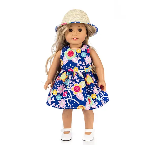 Summer Doll Clothes Set Fresh Floral Dress Straw Hat Outfits For Inch Girl Dolls Toy Accessories Replacement Garments