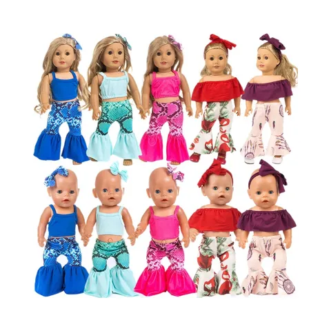 Fashion 18 Inch Doll Clothes Set Off-Shoulder Top Flare Pants Headband Summer Doll Outfit For Girl Dolls Accessories