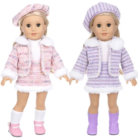Doll Clothes For 18 Inch American Girl Doll Winter Plush Quilted Jumpsuit Jacket Skirt Set Clothing Accessories For Dolls