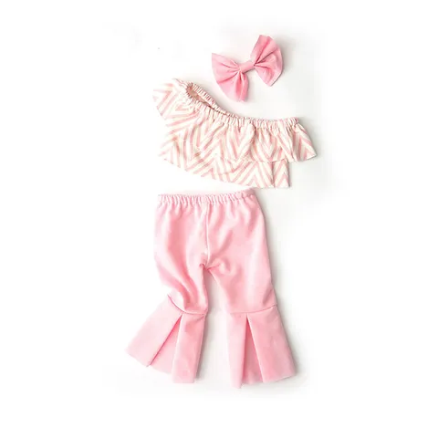 Fashion 18 Inch Doll Clothes Set Off-Shoulder Top Flare Pants Headband Summer Doll Outfit For Girl Dolls Accessories