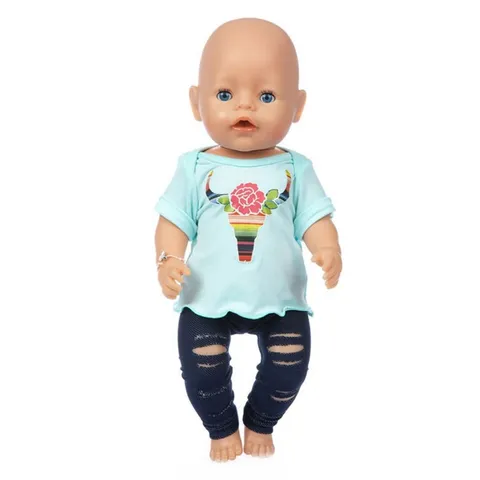 18 Inch Doll Clothes Set T-Shirt And Ripped Pants For 45cm American Girl Dolls Fabric Doll Outfit Accessories Children Toys