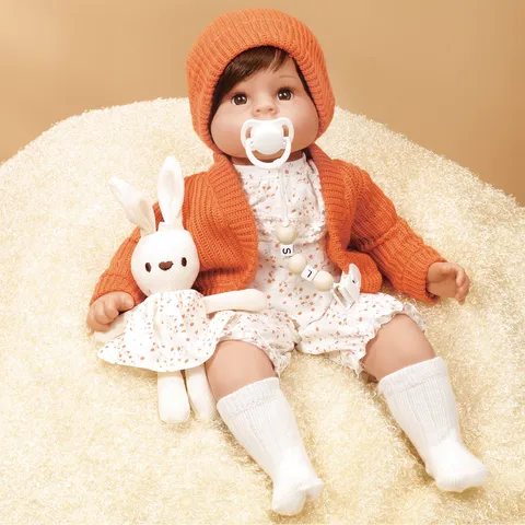 Poupée Bébé Reborn Réaliste en Vinyle Souple Simulation Nouveau-Né Avec Tenues De Mode Tapis De Sommeil Peluche Lapin Cadeau Pour Enfants