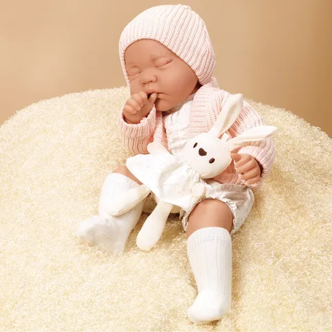 Poupée Bébé Reborn Réaliste en Vinyle Souple Simulation Nouveau-Né Avec Tenues De Mode Tapis De Sommeil Peluche Lapin Cadeau Pour Enfants