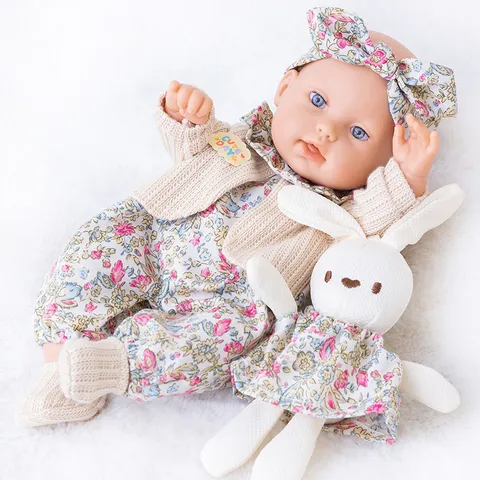 30CM Bambola Reborn Full Body in Vinile Realistica Simulazione Neonato Lavabile Giocattolo di Conforto Con Peluche Coniglio e Set Vestiti