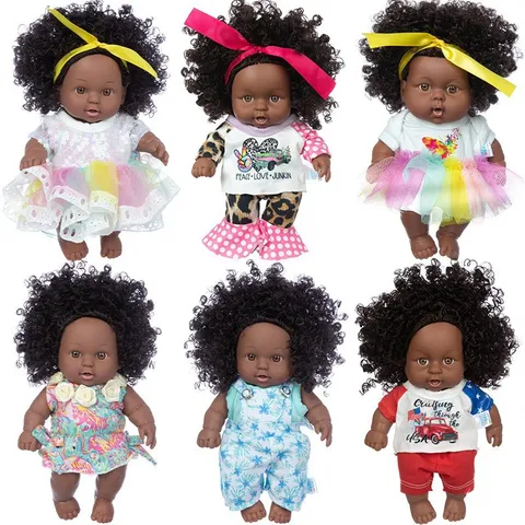 8 Zoll Afrikanisch-Amerikanische Baby-Puppe Reborn Schwarze Puppe Vinyl Simulation Säugling Mit Waschbarer Kleidung Lockiges Haar Spielzeug