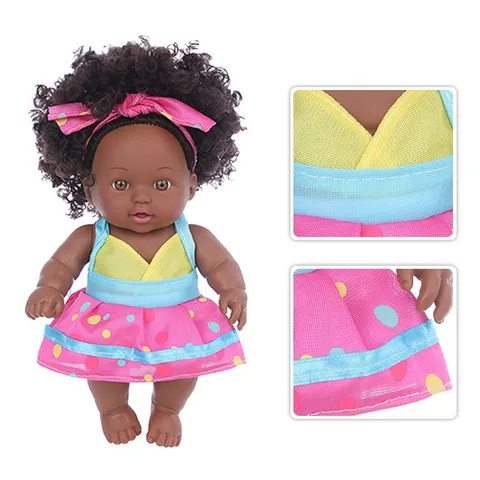 African American Girl Doll Afro Hair Fashion Dress Up Doll Silicone Reborn Baby Doll Pretend Play Kids Toy Gift