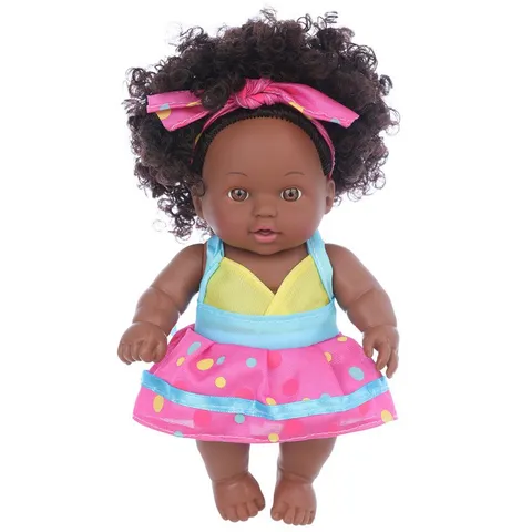 African American Girl Doll Afro Hair Fashion Dress Up Doll Silicone Reborn Baby Doll Pretend Play Kids Toy Gift