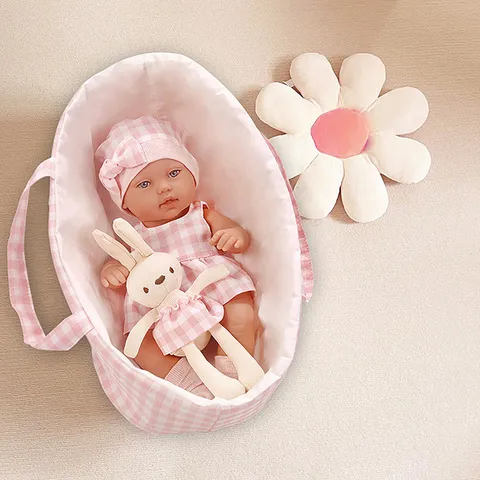 Simulation Reborn Baby Doll Woven Carrying Basket Matching Outfit Set Vinyl Soft Body Newborn Doll Toy For Toddlers