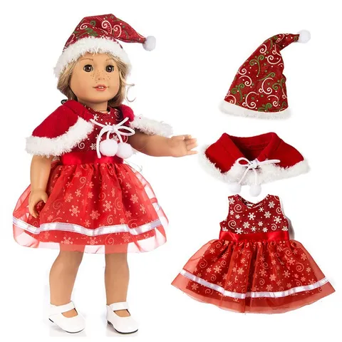 Christmas Doll Clothes Set Lace Princess Dress With Hooded Cape Hat For Inch American Girl Doll Outfit Halloween Dress Up Accessories