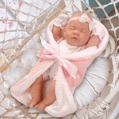 Poupée Bébé Reborn Réaliste Jouet de Simulation Nouveau-Né Avec Sac de Couchage en Tissu Bandeau Gants Poupée en Vinyle Enfants