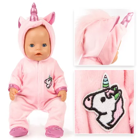Süße Plüsch Puppenkleidung Set Karikatur Einhorn Kapuzenstrampler Outfits Zubehör Für Zoll Reborn Puppen American Girl Spielzeug Kleidung