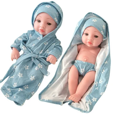 Stoff Bedruckter Bademantel Mit Kapuze Für Kleine Reborn-Puppe Blumiger Schlafanzug Outfit Set Mini Spielzeug Puppenkleidung