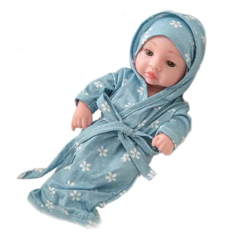 Stoff Bedruckter Bademantel Mit Kapuze Für Kleine Reborn-Puppe Blumiger Schlafanzug Outfit Set Mini Spielzeug Puppenkleidung