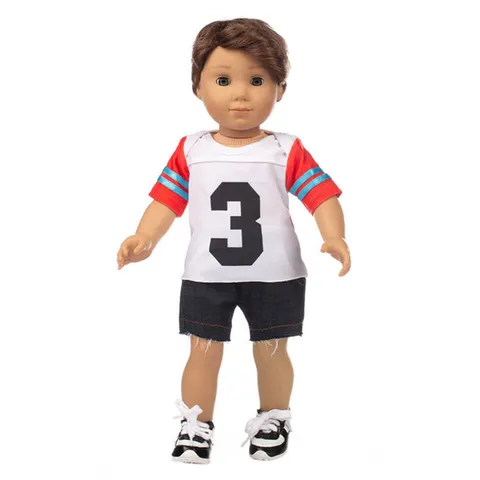 Amerikanische Jungen Puppe Kleidung Set Casual T-Shirt Denim Shorts Sportschuhe Zubehör Spielzeug Puppe Outfit Kinder Geschenk