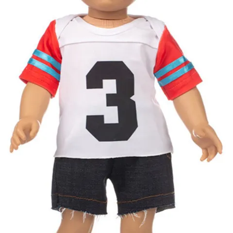 Amerikanische Jungen Puppe Kleidung Set Casual T-Shirt Denim Shorts Sportschuhe Zubehör Spielzeug Puppe Outfit Kinder Geschenk