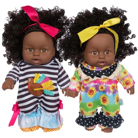 8 Zoll Afrikanisch-Amerikanische Baby-Puppe Reborn Schwarze Puppe Vinyl Simulation Säugling Mit Waschbarer Kleidung Lockiges Haar Spielzeug
