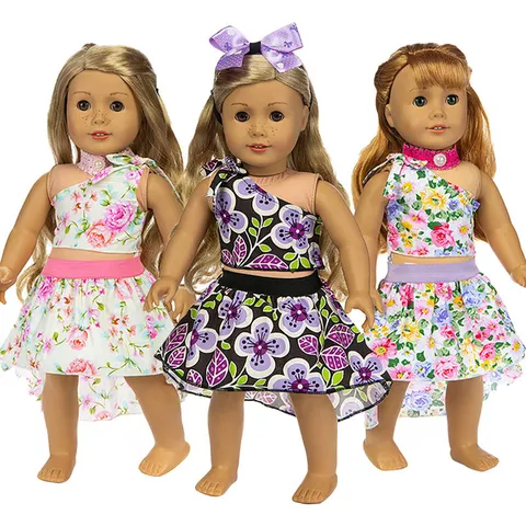 Pastoral Stoff Blumen Zitrone Puppenkleidung Zubehör One Shoulder Top Asymmetrischer Rock Set Für Zoll Mädchen Puppen Kinder Spielzeug