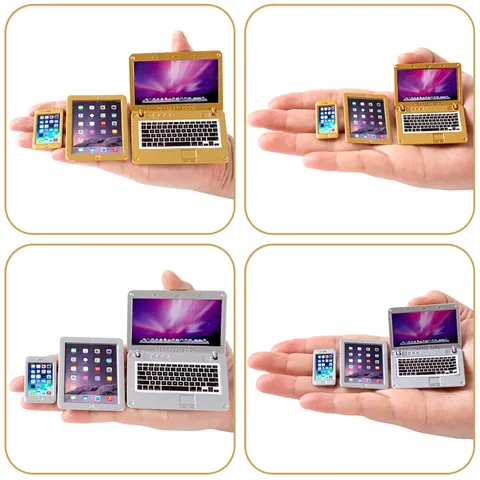 Miniatur Puppenhaus Metall Laptop Tablet Smartphone Zubehör Kleiner Computer Handy Modell Für Puppendekoration Spielzeug