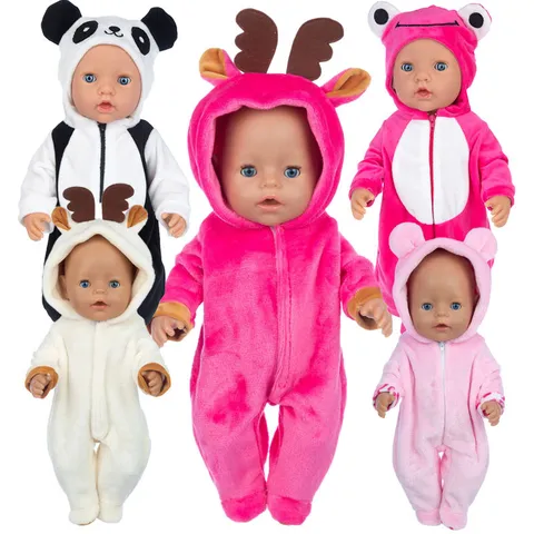 Cartoon Tier Plüsch Puppenkleidung Kapuzen Strampler Outfit Mit Schuhen Für Amerikanisches Mädchen Puppe Puppenzubehör