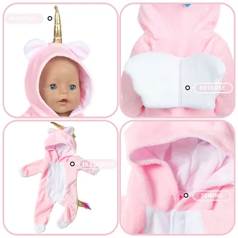 Plüsch Einhorn Puppenkleidung Jumpsuit Für Amerikanisches Mädchen Puppe Cartoon Goldene Horn Mit Schwanz Bunte Puppen Schlafanzug