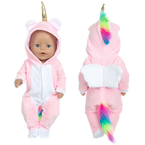 Plüsch Einhorn Puppenkleidung Jumpsuit Für Amerikanisches Mädchen Puppe Cartoon Goldene Horn Mit Schwanz Bunte Puppen Schlafanzug