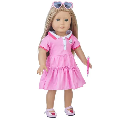 Pink POLO Dress For Large Doll Children Play House Toy Dress Up Clothes Accessories