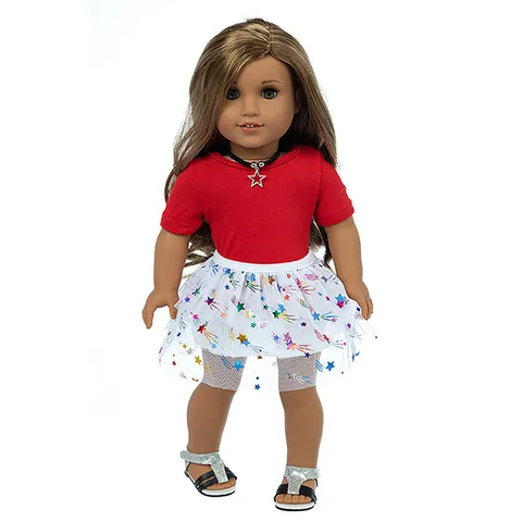 Buntes Sternen Netzrock Puppenkleidung Set Passend Für 18 Zoll Puppen Zubehör Bedruckter Cartoon Overall Outfit Kinder Spielzeug
