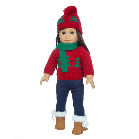 Weihnachten Puppenkleidung Gestricktes Pullover Set Mit Mütze Schal Für Puppen Festliches Schneeflocken Rentier Muster Spielzeug Zubehör