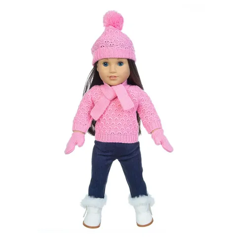 Weihnachten Puppenbekleidung Set Für Große Puppe Handgestrickter Pullover Schal Mütze Handschuhe Hose Outfit Winter Festliches Puppenzubehör